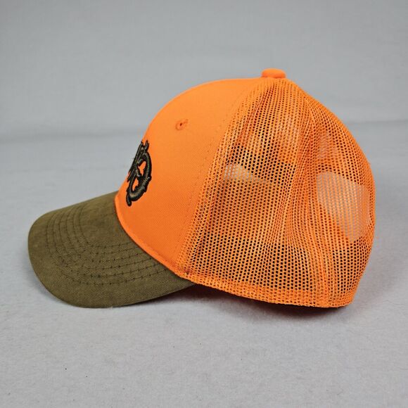 GIRLS WITH GUNS MESH TRUCKER CURVED BILL SNAPBACK HAT NEON ORANGE PONYTAIL HOLE - Picture 5 of 10